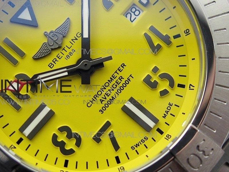 Seawolf 45mm SS B50 1:1 BestEdition SuperLumed Yellow Dial Black Numeral Markers on SS Bracelet A2824