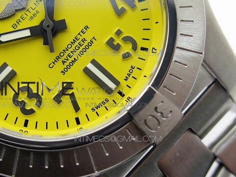 Seawolf 45mm SS B50 1:1 BestEdition SuperLumed Yellow Dial Black Numeral Markers on SS Bracelet A2824
