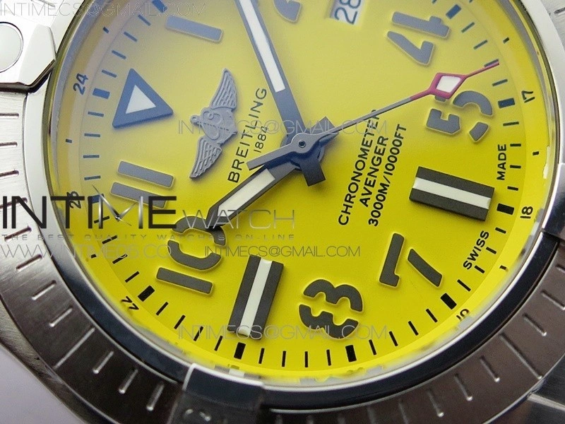 Seawolf 45mm SS B50 1:1 BestEdition SuperLumed Yellow Dial Black Numeral Markers on SS Bracelet A2824