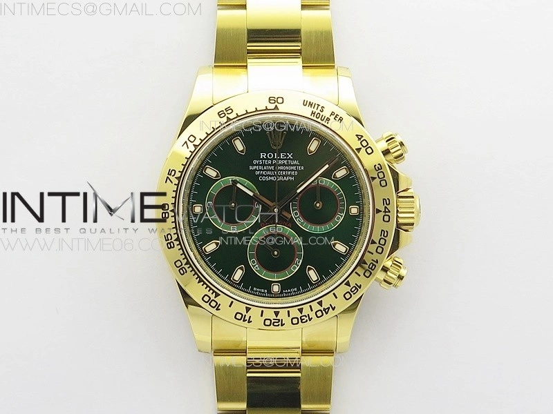 Daytona 116508 YG BTF 1:1 Best Edition 904L SS Case and Bracelet Green Sticks Dial SA4130