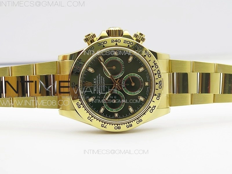 Daytona 116508 YG BTF 1:1 Best Edition 904L SS Case and Bracelet Green Sticks Dial SA4130