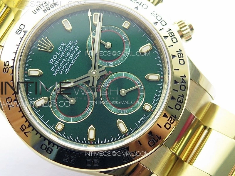 Daytona 116508 YG BTF 1:1 Best Edition 904L SS Case and Bracelet Green Sticks Dial SA4130