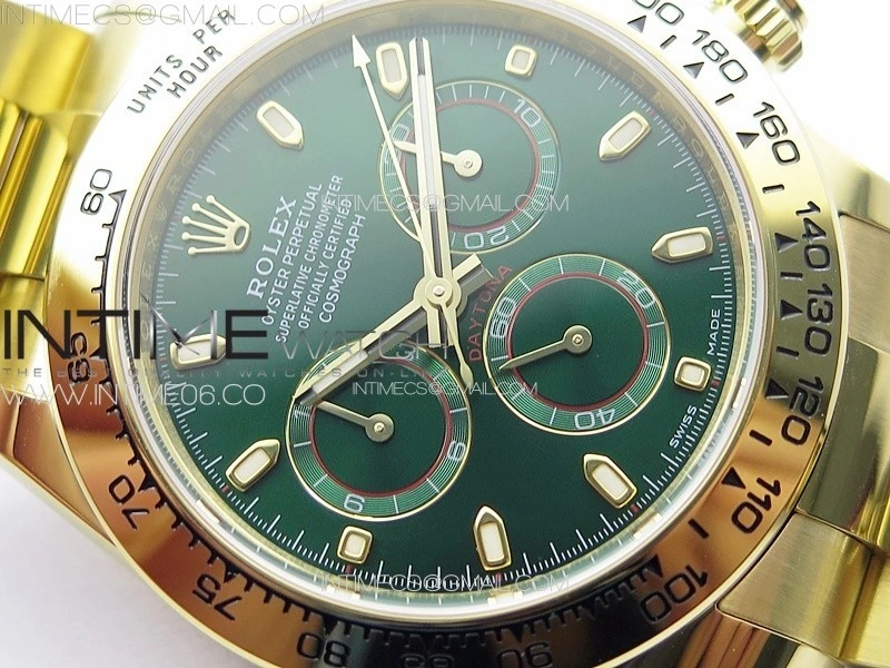 Daytona 116508 YG BTF 1:1 Best Edition 904L SS Case and Bracelet Green Sticks Dial SA4130