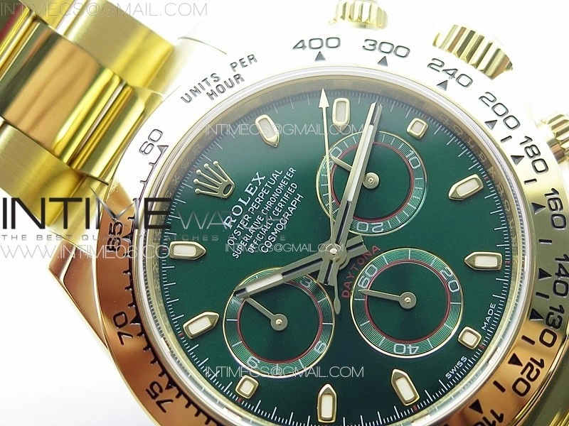 Daytona 116508 YG BTF 1:1 Best Edition 904L SS Case and Bracelet Green Sticks Dial SA4130