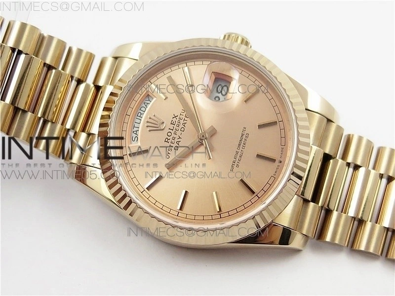 Day-Date 36 128239 RG BP Best Edition Pink Gold Sticks Markers Dial on RG President Bracelet