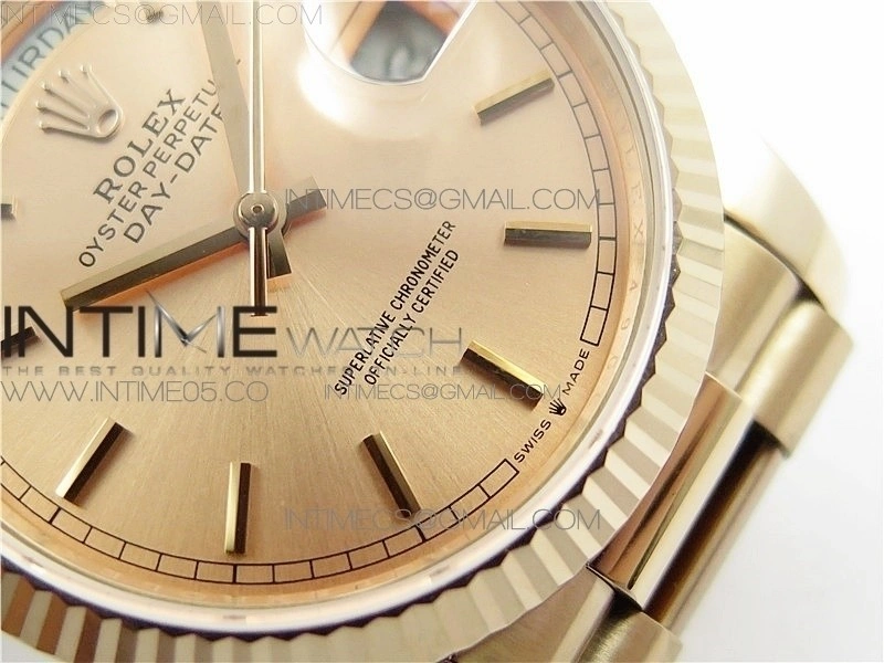 Day-Date 36 128239 RG BP Best Edition Pink Gold Sticks Markers Dial on RG President Bracelet