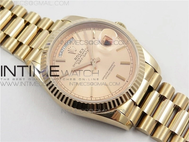 Day-Date 36 128239 RG BP Best Edition Pink Gold Sticks Markers Dial on RG President Bracelet