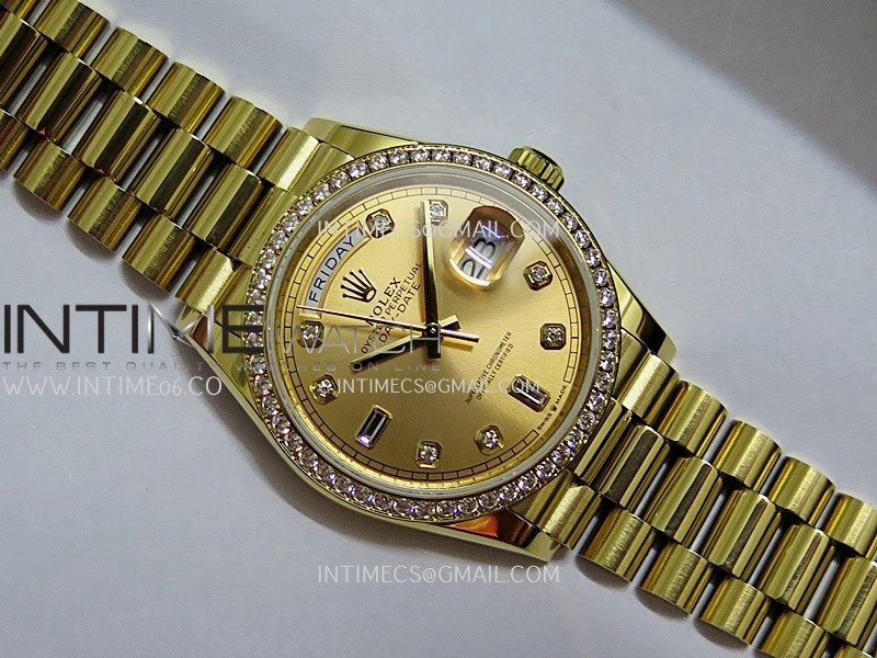Day Date 128348 YG Gain Weight KF 1:1 Gold Dial Diamond Marker On President Bracelet A2836