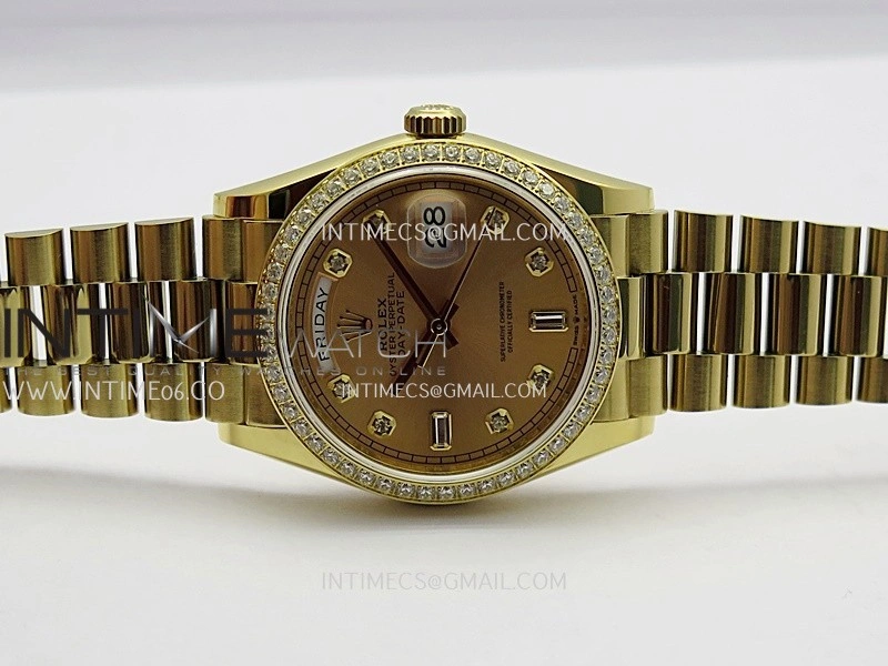 Day Date 128348 YG Gain Weight KF 1:1 Gold Dial Diamond Marker On President Bracelet A2836
