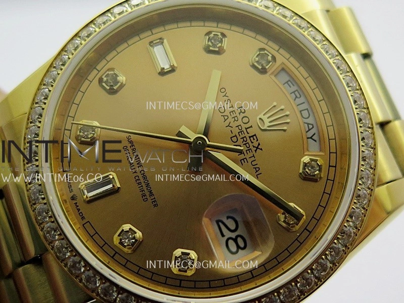 Day Date 128348 YG Gain Weight KF 1:1 Gold Dial Diamond Marker On President Bracelet A2836