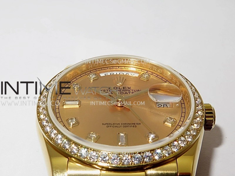 Day Date 128348 YG Gain Weight KF 1:1 Gold Dial Diamond Marker On President Bracelet A2836