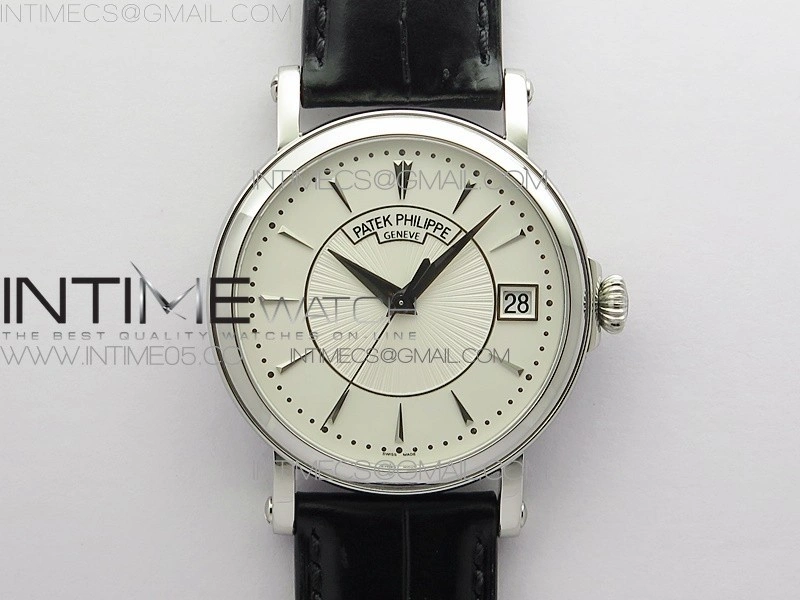 Calatrava 5153G-010 SS ZF 1:1 Best Edition White textured dial on Black Leather Strap A324CS