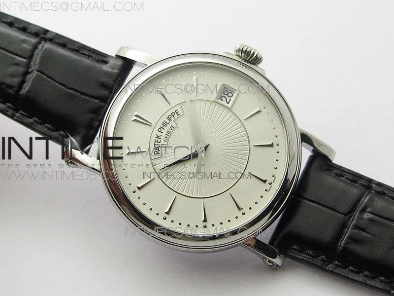 Calatrava 5153G-010 SS ZF 1:1 Best Edition White textured dial on Black Leather Strap A324CS