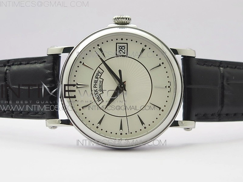 Calatrava 5153G-010 SS ZF 1:1 Best Edition White textured dial on Black Leather Strap A324CS