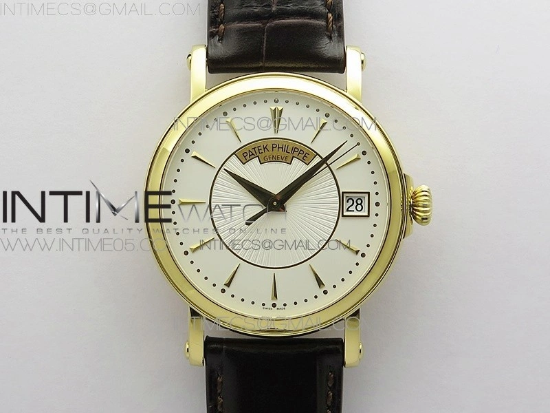 Calatrava 5153G-010 YG ZF 1:1 Best Edition White textured dial on Brown Leather Strap A324CS