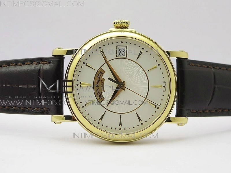 Calatrava 5153G-010 YG ZF 1:1 Best Edition White textured dial on Brown Leather Strap A324CS