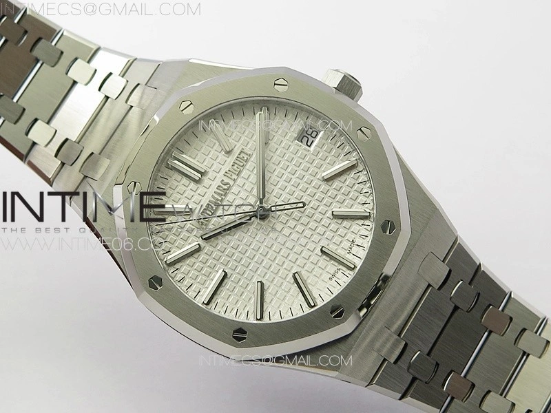Royal Oak 41mm 15510 50th SS ZF 1:1 Best Edition Silver White Textured Dial on SS Bracelet A4302