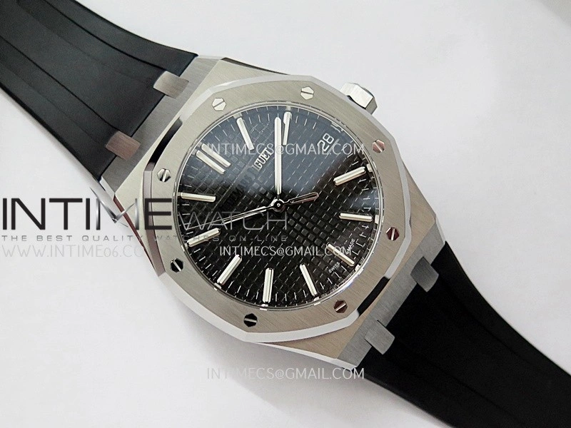 Royal Oak 41mm 15510 SS DDF 1:1 Best Edition Black Dial On Black Rubber Strap Super Clone DD4302