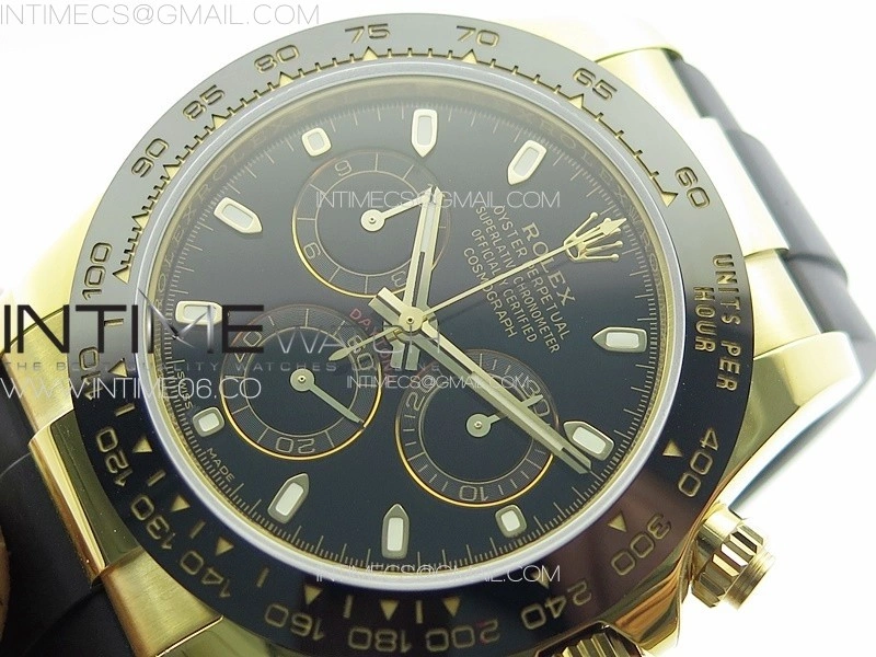 Daytona 116518LN YG APSF Best Edition Black Dial Stick Markers On Rubber Strap Slim A7750