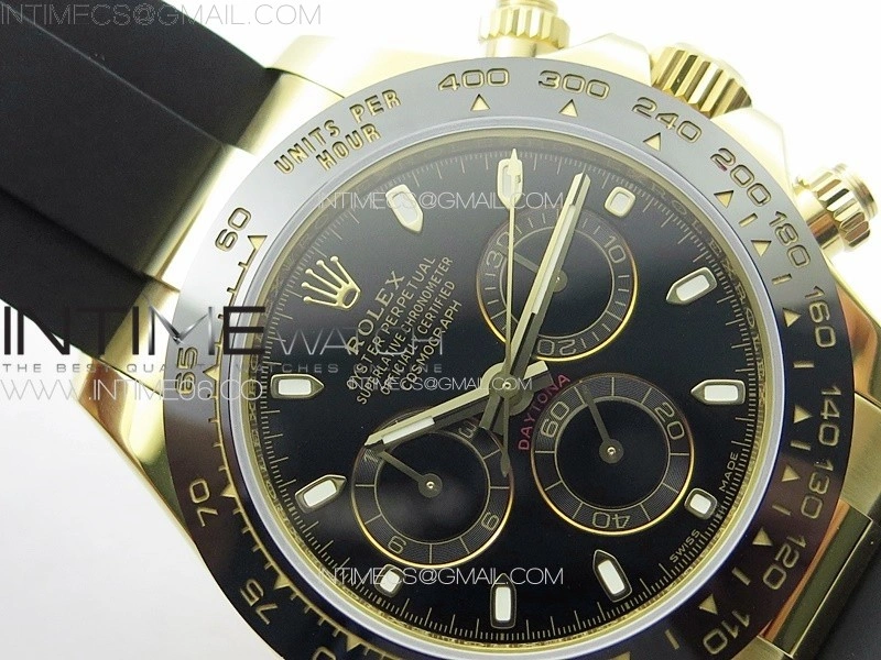 Daytona 116518LN YG APSF Best Edition Black Dial Stick Markers On Rubber Strap Slim A7750