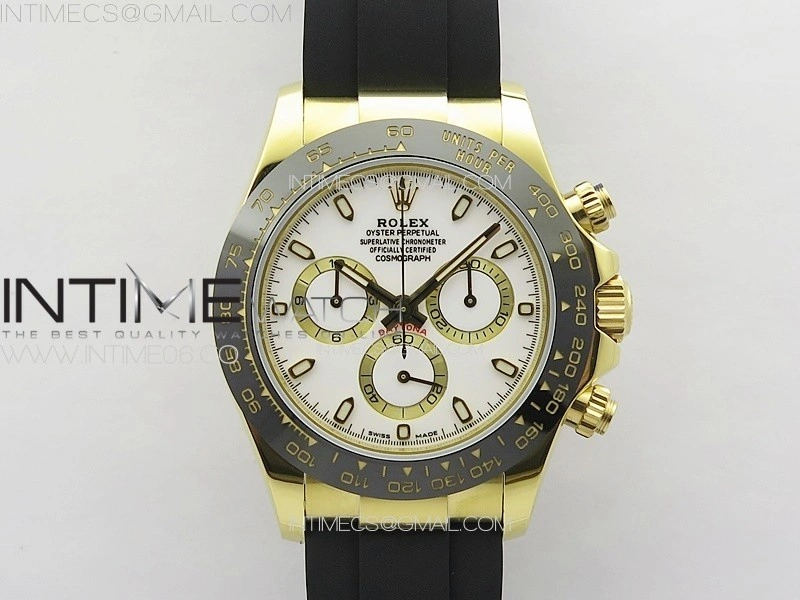 Daytona 116518LN YG APSF Best Edition White Dial Stick Markers On Rubber Strap Slim A7750