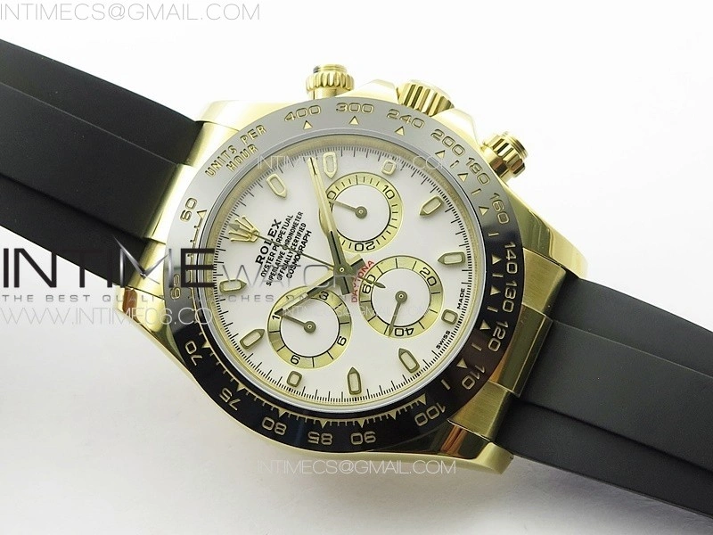 Daytona 116518LN YG APSF Best Edition White Dial Stick Markers On Rubber Strap Slim A7750