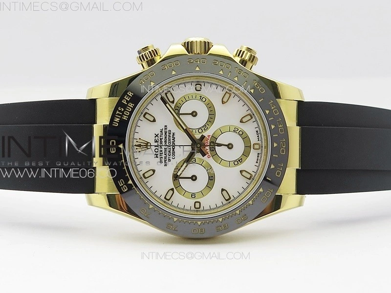 Daytona 116518LN YG APSF Best Edition White Dial Stick Markers On Rubber Strap Slim A7750
