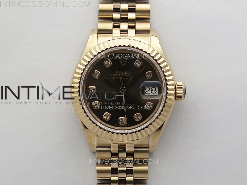 Datejust 28mm 279179 RG APSF Best Edition Brown Dial Crystals Markers on SS Jubilee Bracelet NH05