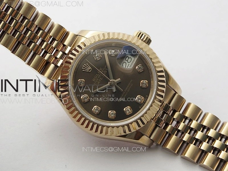 Datejust 28mm 279179 RG APSF Best Edition Brown Dial Crystals Markers on SS Jubilee Bracelet NH05