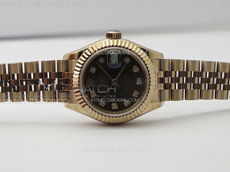 Datejust 28mm 279179 RG APSF Best Edition Brown Dial Crystals Markers on SS Jubilee Bracelet NH05