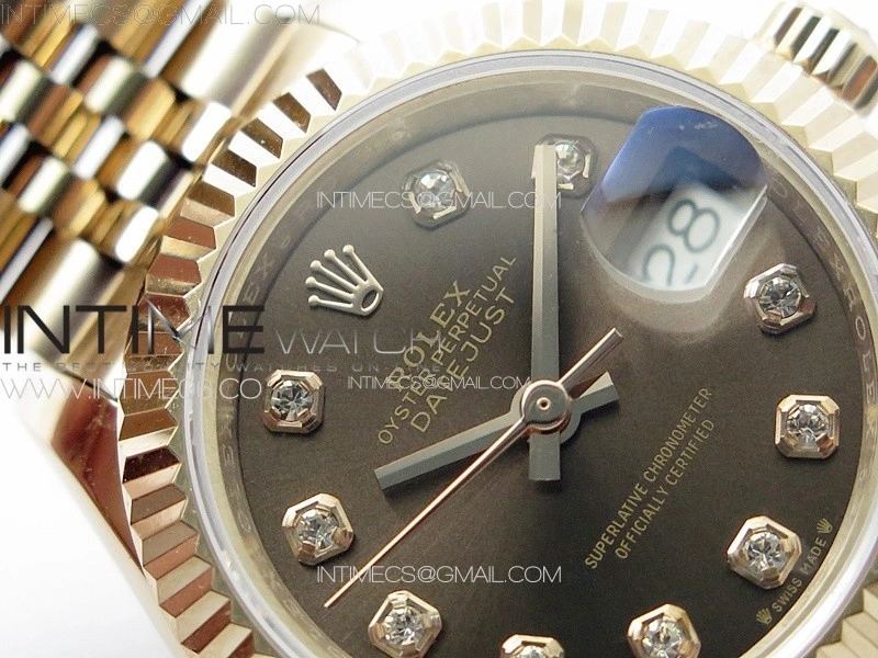 Datejust 28mm 279179 RG APSF Best Edition Brown Dial Crystals Markers on SS Jubilee Bracelet NH05