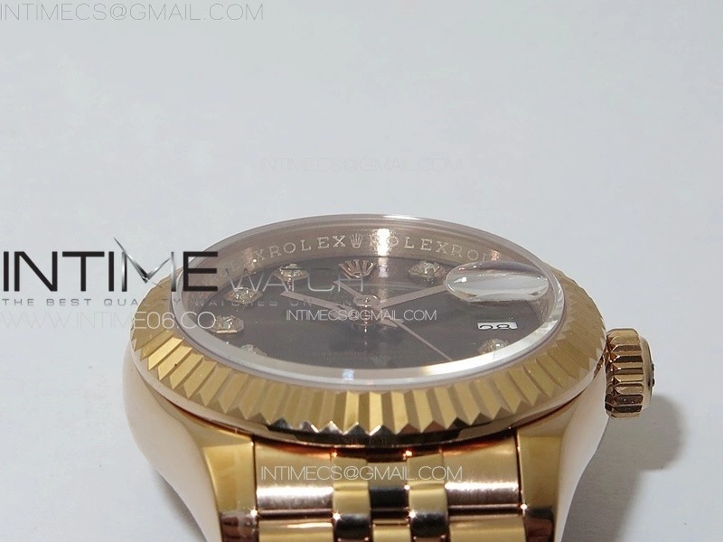 Datejust 28mm 279179 RG APSF Best Edition Brown Dial Crystals Markers on SS Jubilee Bracelet NH05