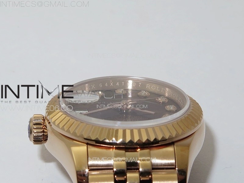 Datejust 28mm 279179 RG APSF Best Edition Brown Dial Crystals Markers on SS Jubilee Bracelet NH05