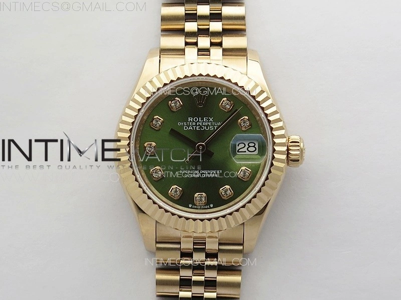 Datejust 28mm 279179 RG APSF Best Edition Green Dial Crystals Markers on SS Jubilee Bracelet NH05