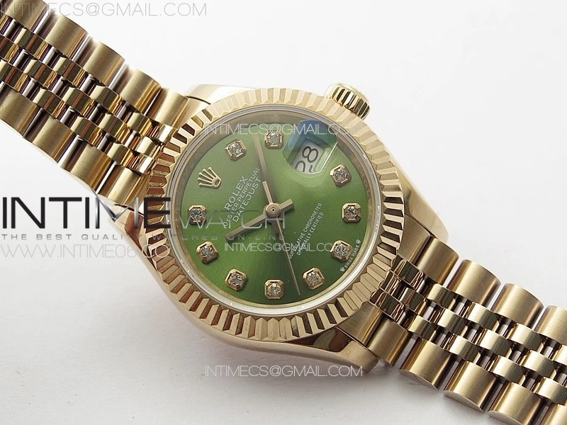 Datejust 28mm 279179 RG APSF Best Edition Green Dial Crystals Markers on SS Jubilee Bracelet NH05