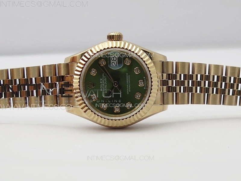 Datejust 28mm 279179 RG APSF Best Edition Green Dial Crystals Markers on SS Jubilee Bracelet NH05