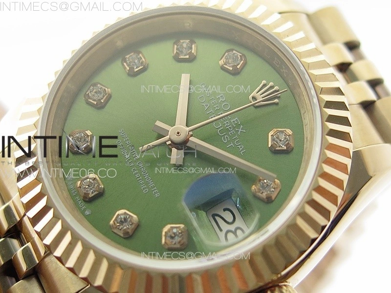 Datejust 28mm 279179 RG APSF Best Edition Green Dial Crystals Markers on SS Jubilee Bracelet NH05