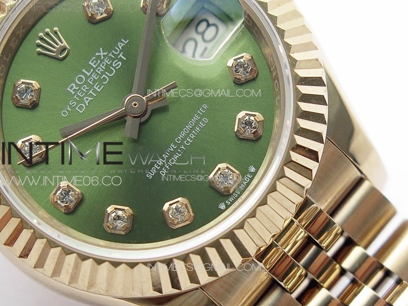 Datejust 28mm 279179 RG APSF Best Edition Green Dial Crystals Markers on SS Jubilee Bracelet NH05