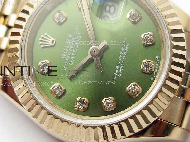 Datejust 28mm 279179 RG APSF Best Edition Green Dial Crystals Markers on SS Jubilee Bracelet NH05