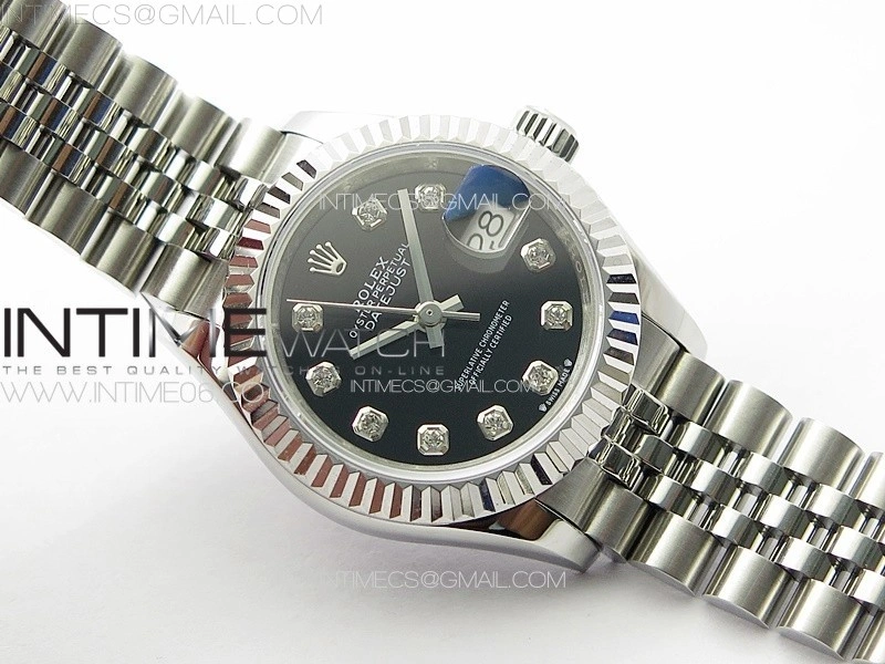 Datejust 28mm 279179 SS APSF Best Edition Black Dial Crystals Markers on SS Jubilee Bracelet NH05