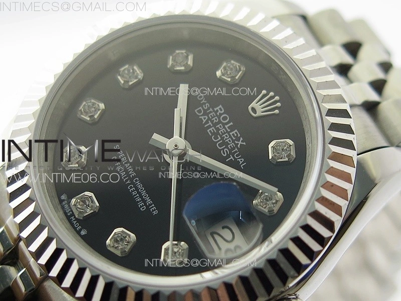 Datejust 28mm 279179 SS APSF Best Edition Black Dial Crystals Markers on SS Jubilee Bracelet NH05