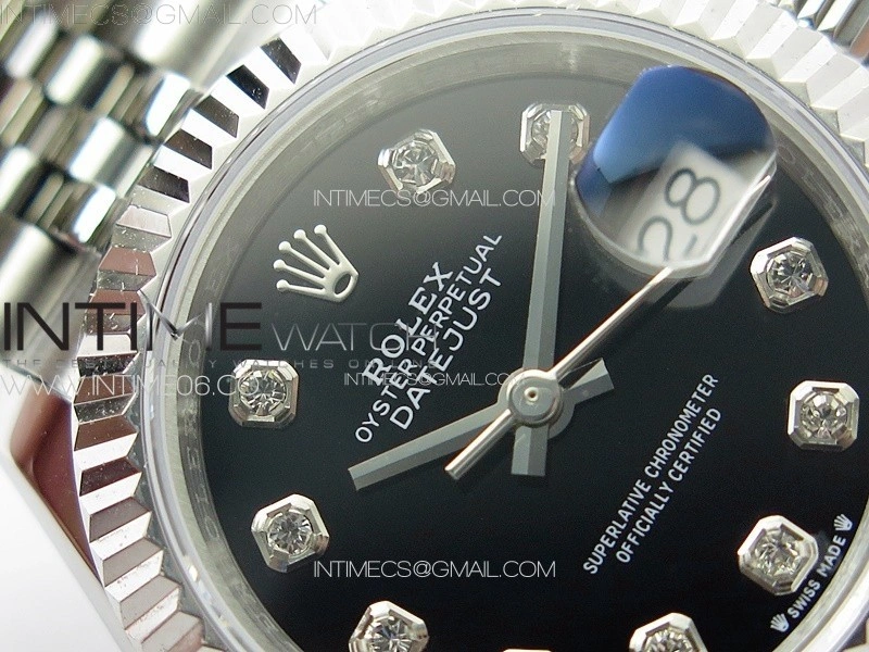 Datejust 28mm 279179 SS APSF Best Edition Black Dial Crystals Markers on SS Jubilee Bracelet NH05