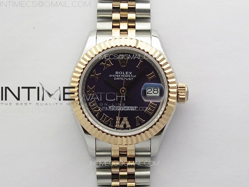 Datejust 28mm 279179 SS RG APSF Best Edition Blue Dial Roman Markers on SS RG Jubilee Bracelet NH05