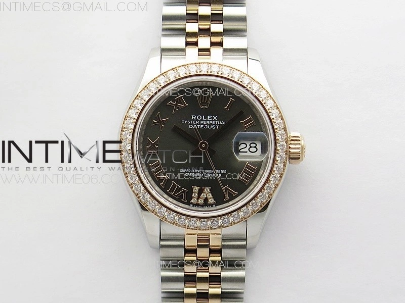 Datejust 28mm 279179 SS RG APSF Best Edition Gray Dial Roman Markers on SS RG Jubilee Bracelet NH05