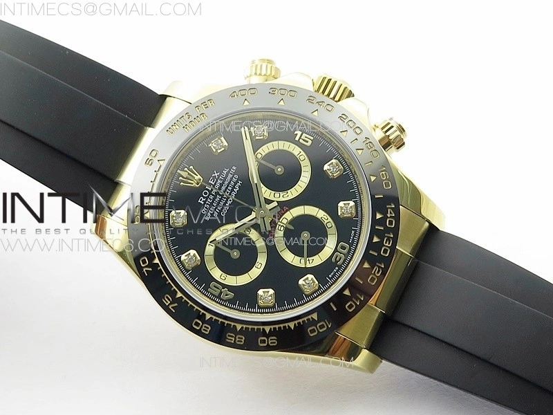 Daytona 116518LN YG APSF Best Edition Black Dial Crystals Markers On Rubber Strap Slim A7750