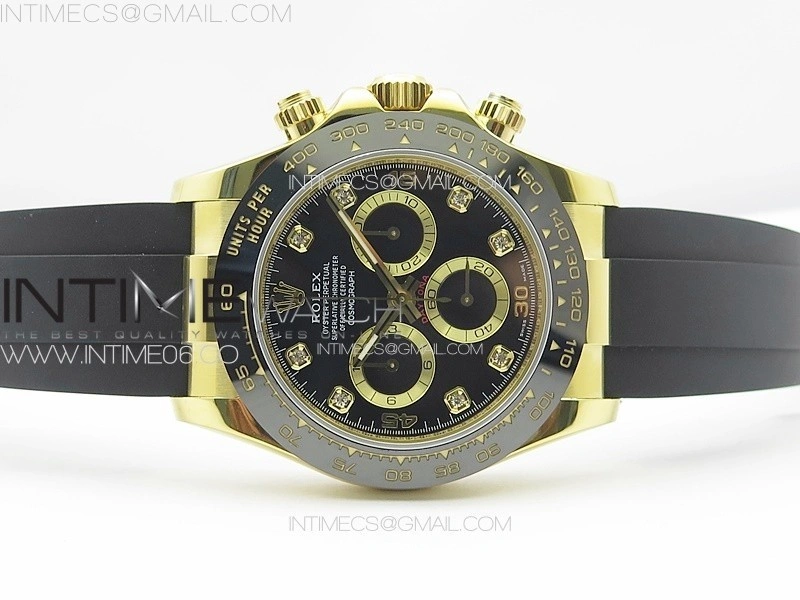 Daytona 116518LN YG APSF Best Edition Black Dial Crystals Markers On Rubber Strap Slim A7750
