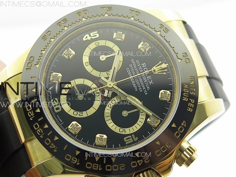 Daytona 116518LN YG APSF Best Edition Black Dial Crystals Markers On Rubber Strap Slim A7750