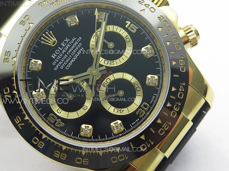 Daytona 116518LN YG APSF Best Edition Black Dial Crystals Markers On Rubber Strap Slim A7750