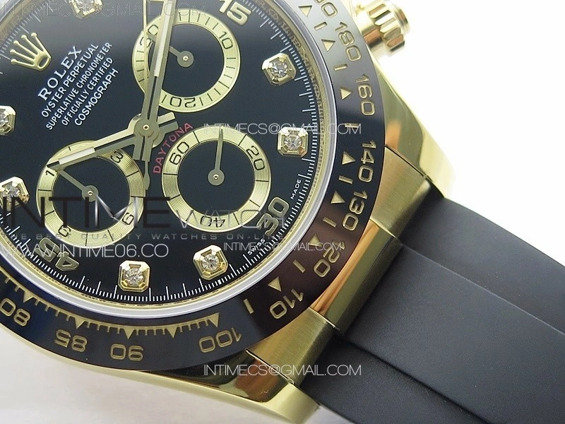 Daytona 116518LN YG APSF Best Edition Black Dial Crystals Markers On Rubber Strap Slim A7750