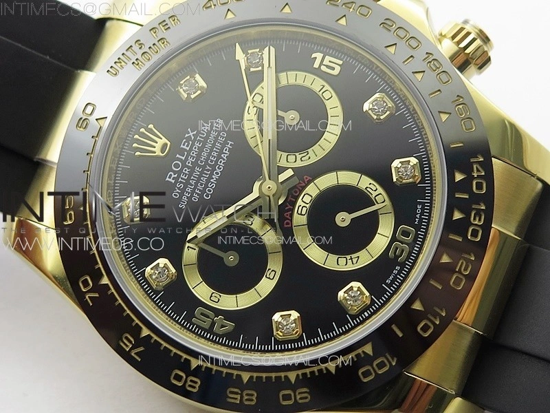 Daytona 116518LN YG APSF Best Edition Black Dial Crystals Markers On Rubber Strap Slim A7750